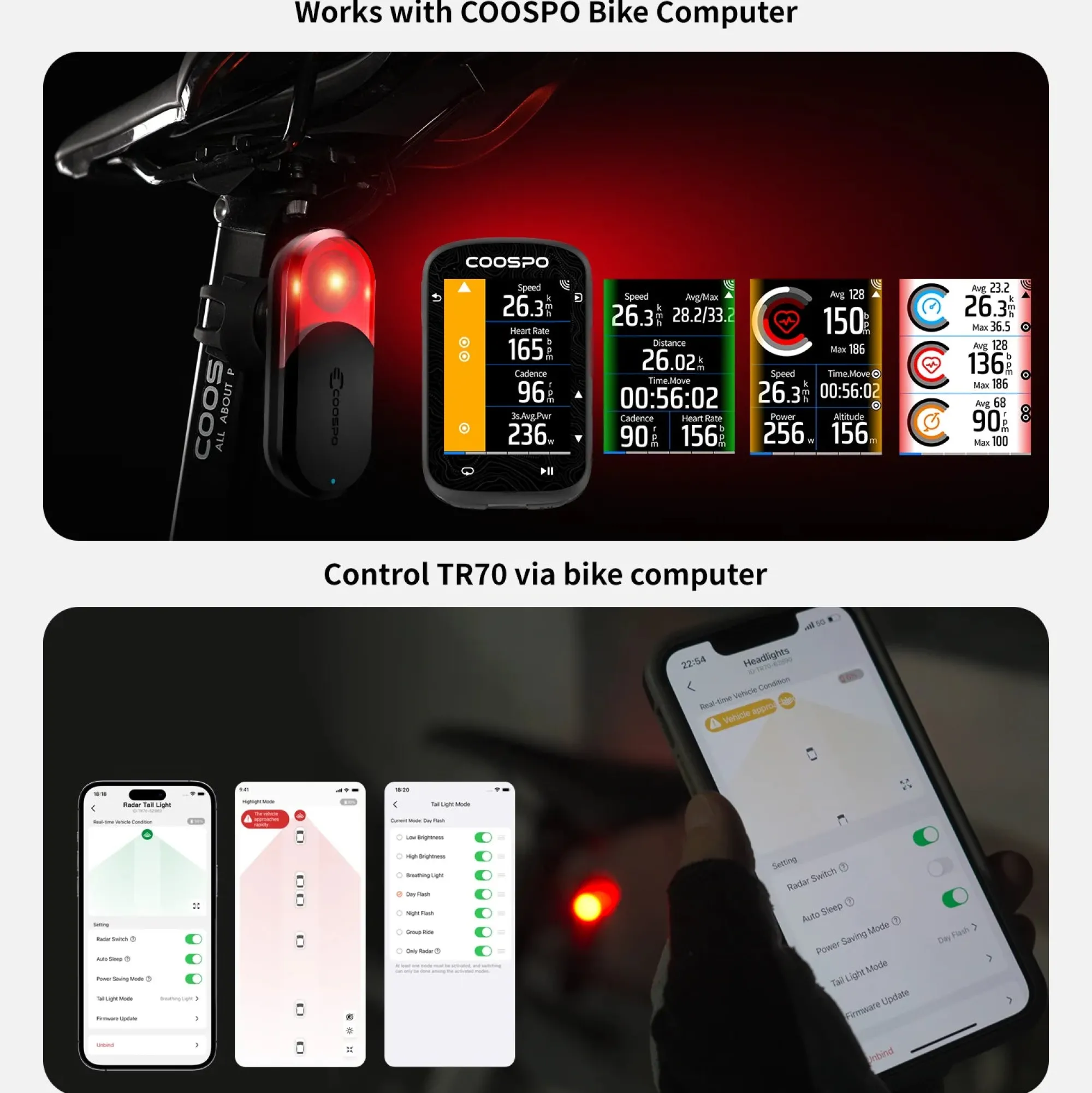 COOSPO Luci Bici|Accessori*Luce Posteriore Radar TR